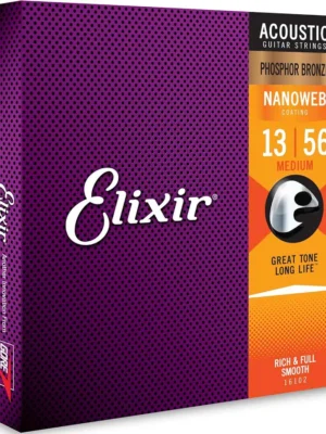 Elixir Phosphor Bronze Nanoweb Guitar Strings, Medium, 13-56